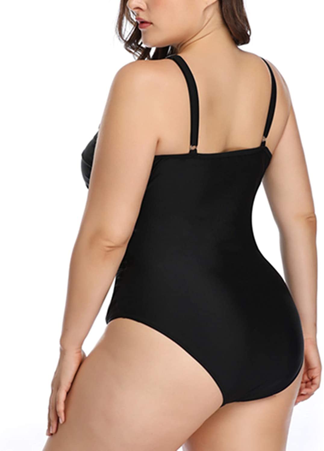 Aqua Eve Women Plus Size One Piece Bathing Suits Ruched Tummy Black