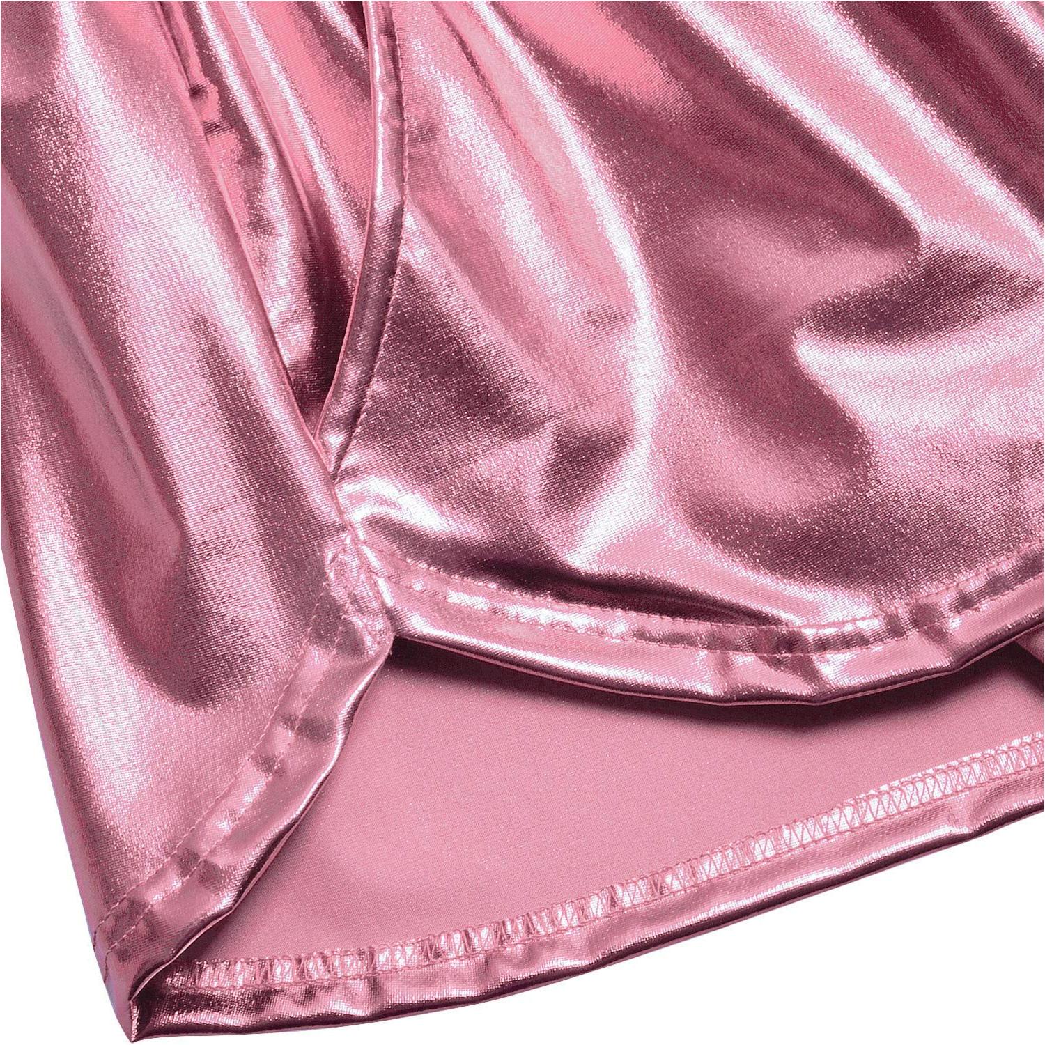 Perfashion Women S Pink Metallic Shorts Summer Shiny Yoga Pink Size