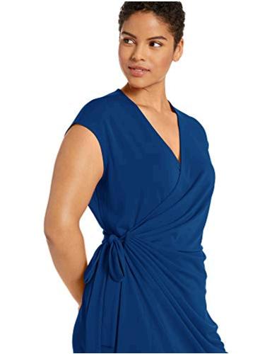 2X Lark & Ro Women's Plus Size Classic Cap Sleeve Wrap Dress Navy 
