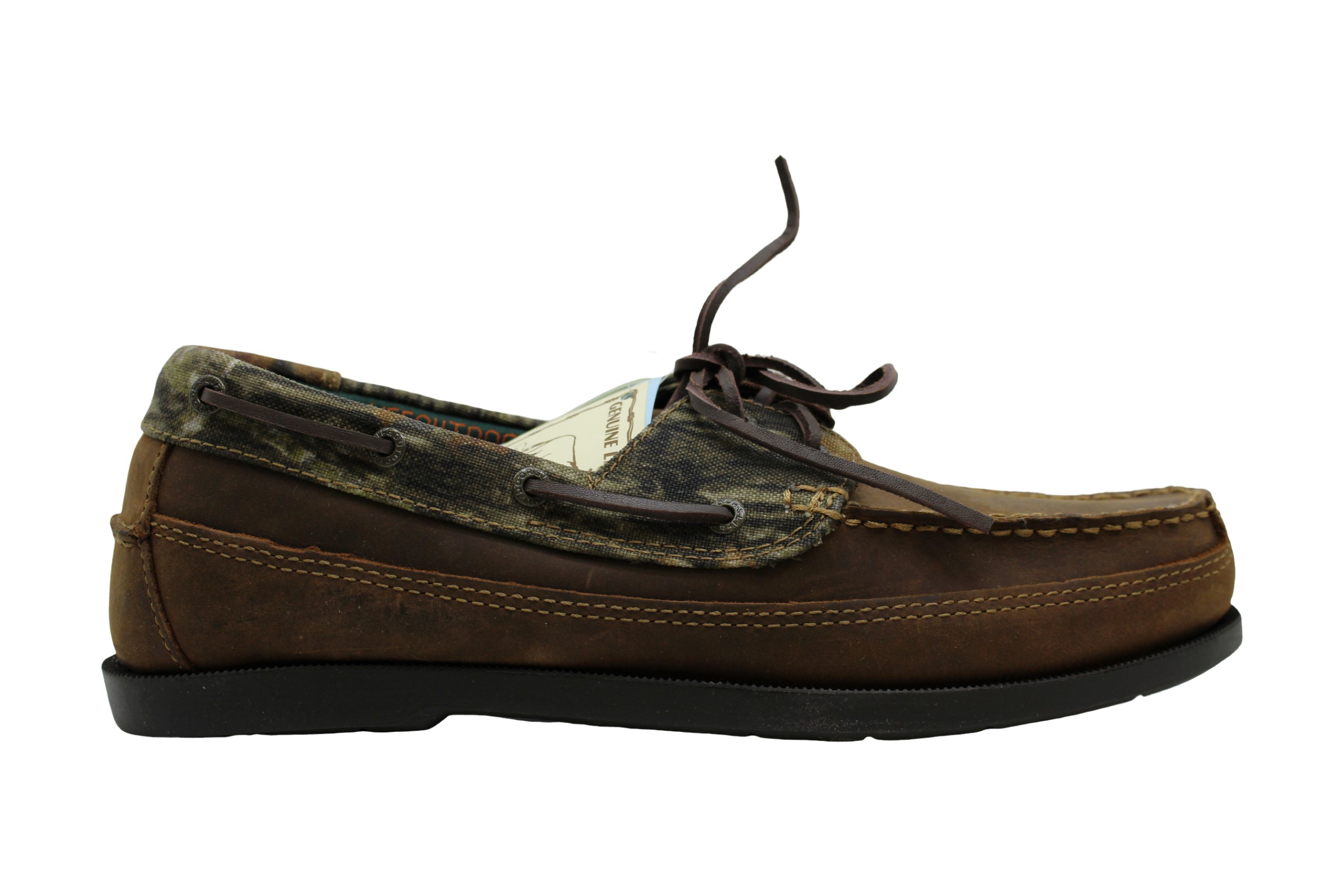 Life Outdoors Mens Camo Boat Shoe Leather Closed Toe Boat Shoes