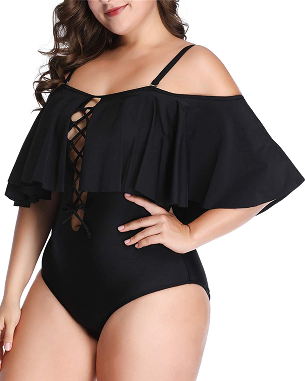 Aqua Eve Plus Size One Piece Swimsuits For Women Tummy Control Black Size Ebay