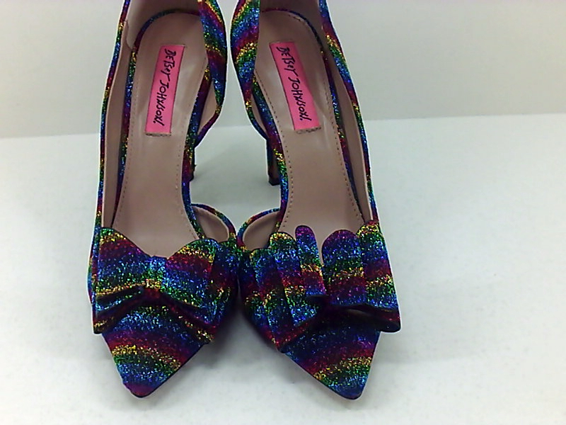 blue by betsey johnson hazil rainbow rhinestone embellished pumps
