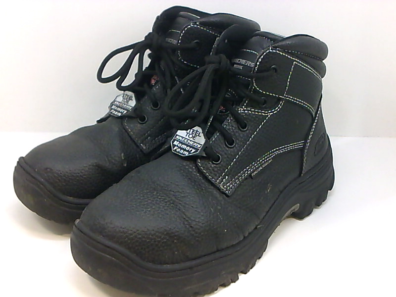 Skechers Mens 77143 Leather Closed Toe Ankle Safety Boots, Black, Size ...