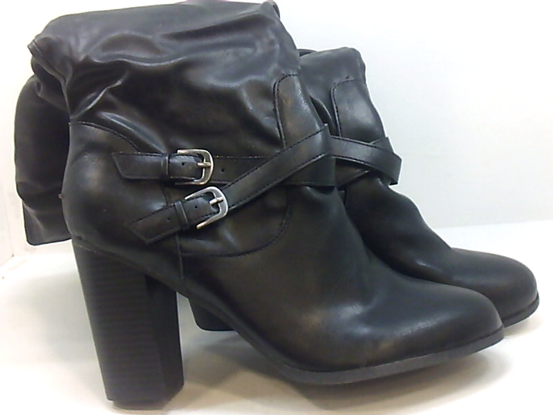 black pointed toe knee high flat boots