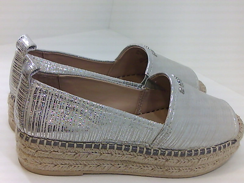 DKNY Womens Mer Leather Peep Toe Casual Espadrille, Snake Silver, Size ...