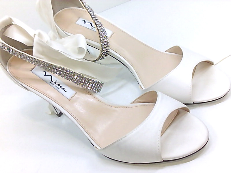 selah ivory satin ankle strap heels