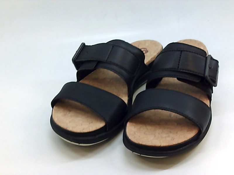 black open toe slides