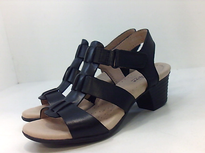 Clarks Women's Valarie Kerry Heeled Sandal, Black Leather, Size 6.0 ...