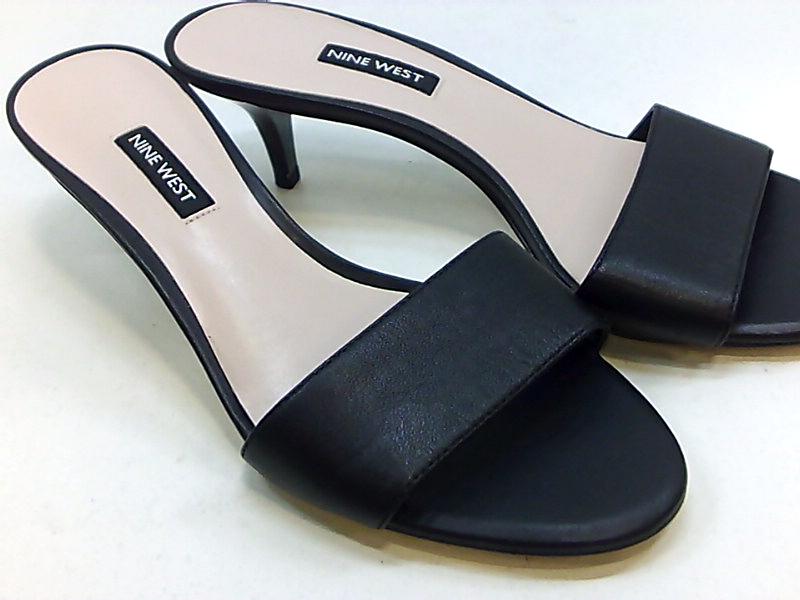 Nine West Womens Lynton Leather Open Toe Casual Slide Sandals, Black