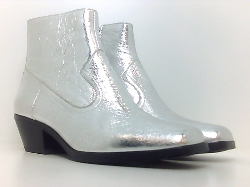 Calvin Klein Womens Sadi Leather Square Toe Ankle Cowboy Boots, Silver ...