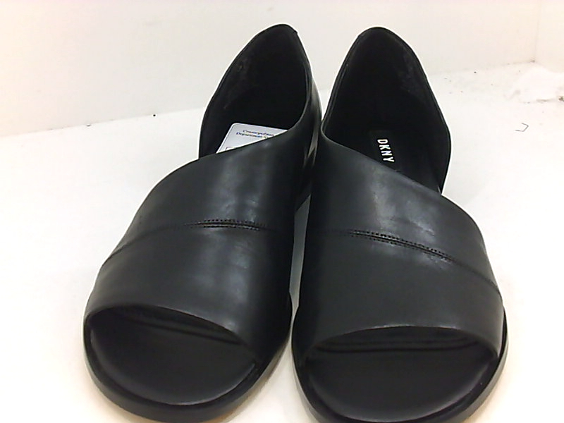 black open toe slides