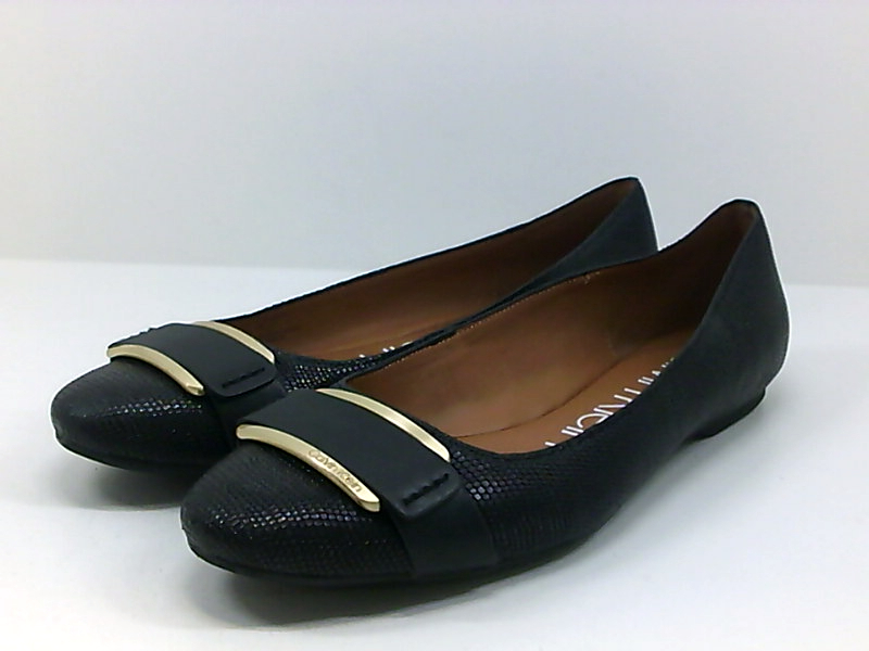 Calvin Klein Womens Oneta Leather Closed Toe Slide Flats, Black, Size ...