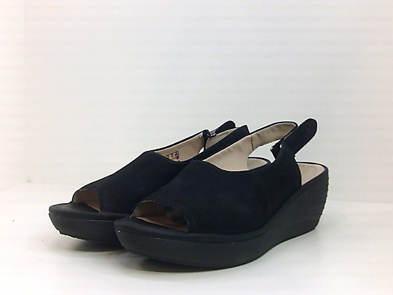 CLARKS Women's Reedly Shaina Wedge Sandal, Black Nubuck, Size 9.5 vmQa ...