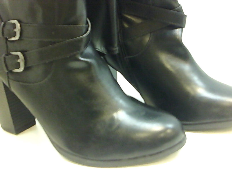 black pointed toe knee high flat boots