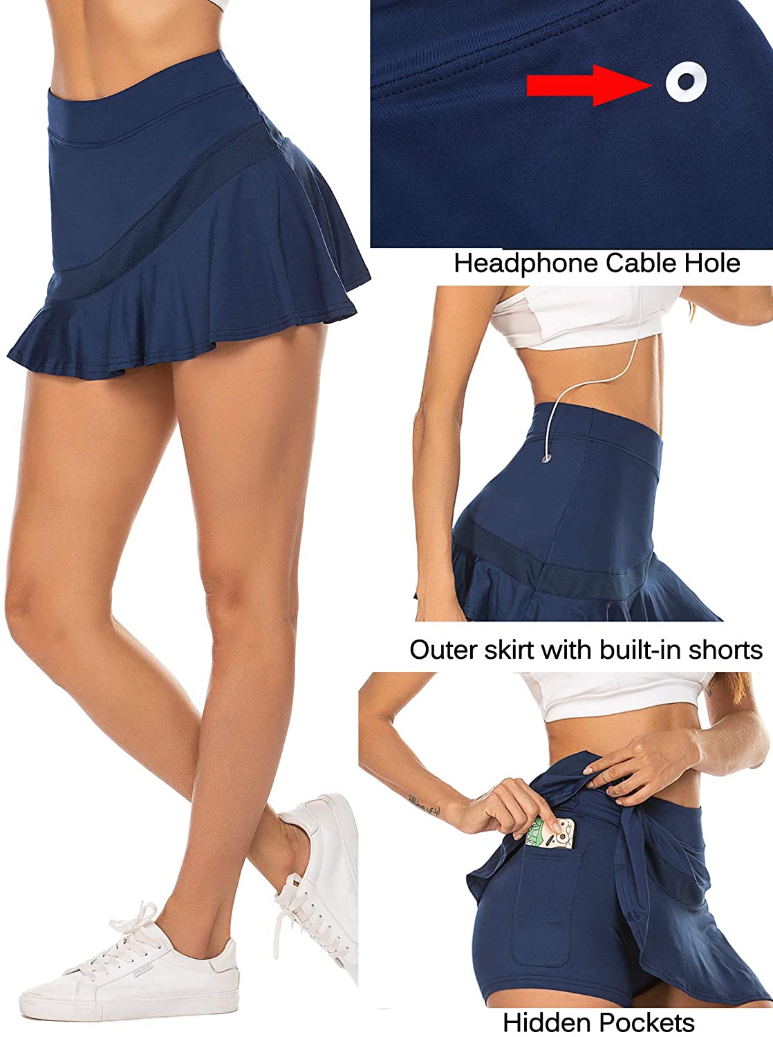 Ekouaer Women's Athletic Golf Skorts Lightweight Skirt, Navy Blue, Size ...