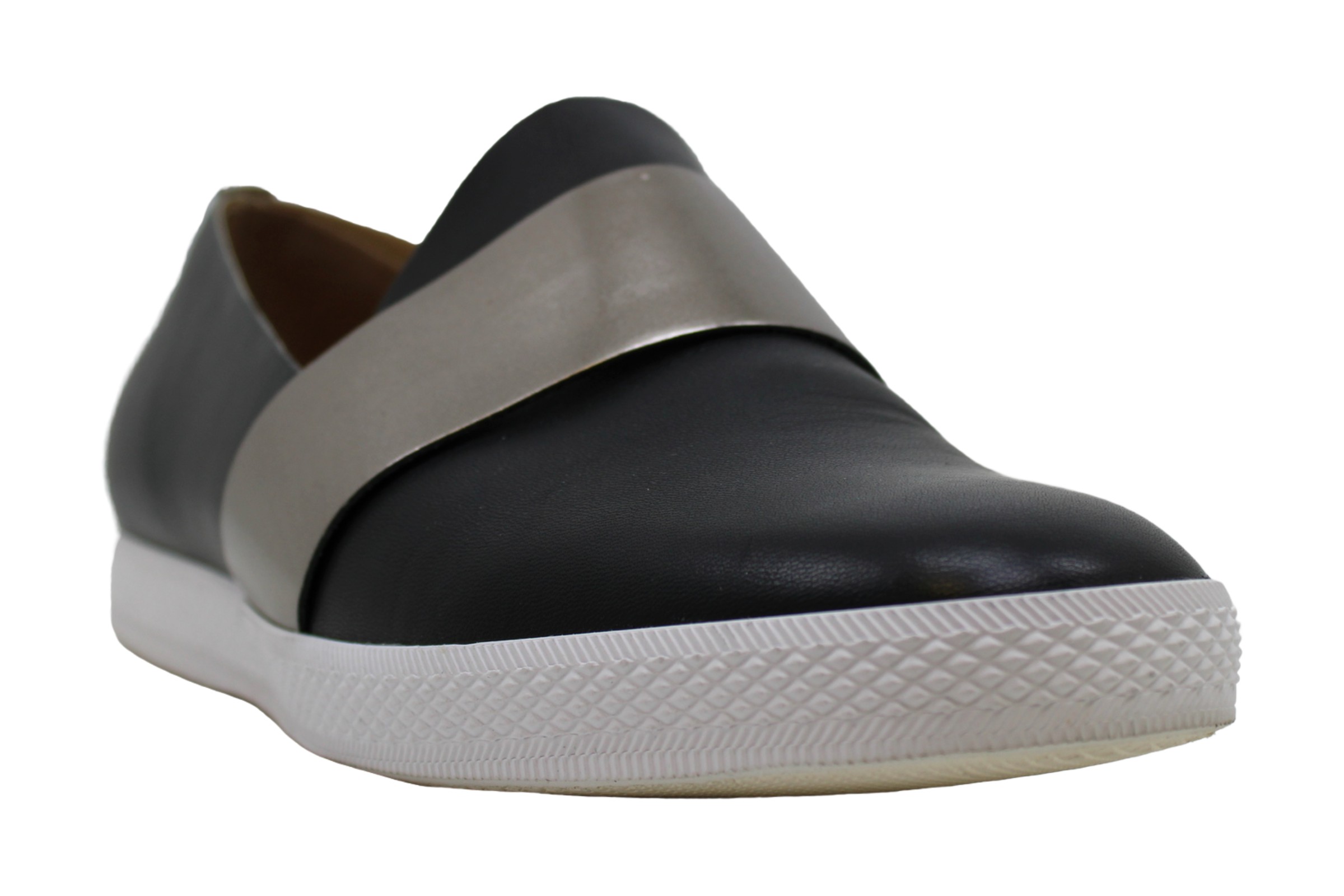 ladies black leather slip on sneakers