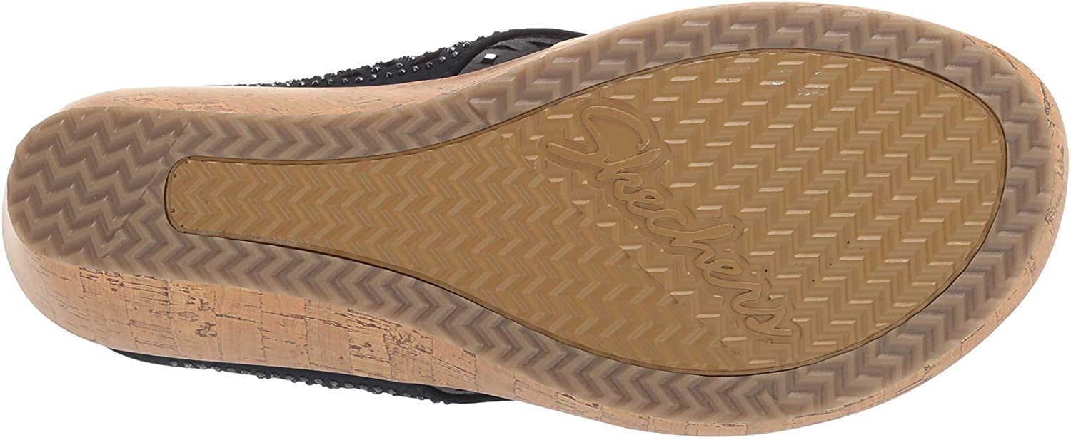 Skechers Womens Rumblers Kitty Black Wedge Thong Sandal 37152/BLK : American Athletics