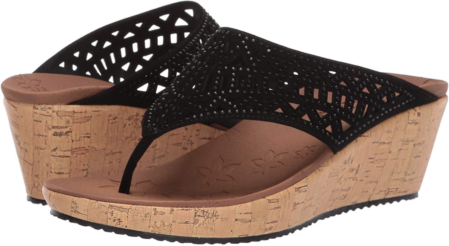 Skechers Women's Thong Wedge Sandal, Black, Size 6.5 7uGm eBay