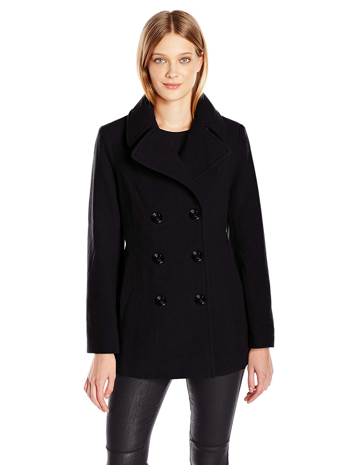 London Fog Women's Double Breasted Peacoat with Scarf, Black,, Black ...