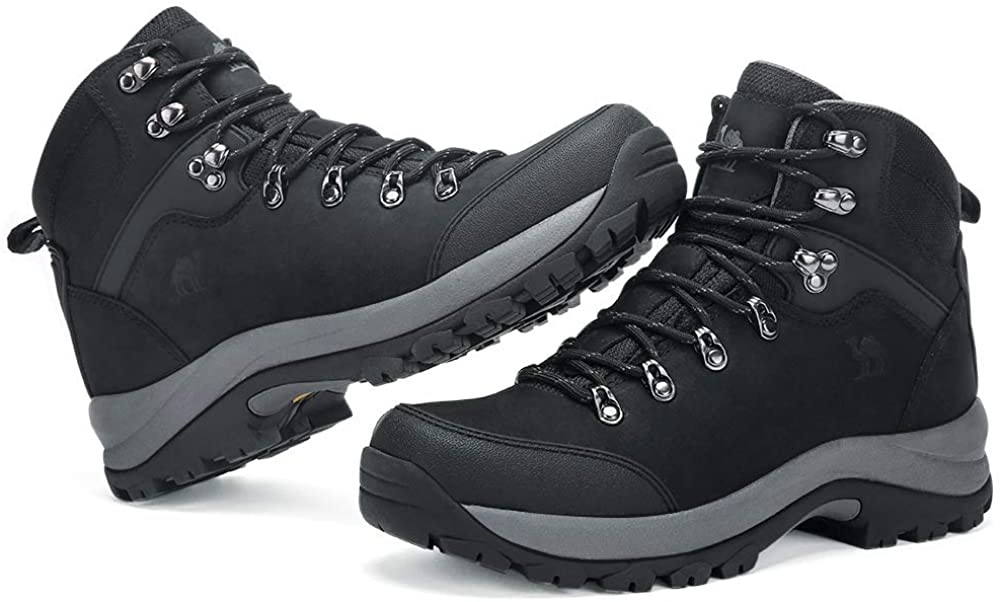CAMEL CROWN Men&#39;s Hiking Boots Full Grain Leather Non-Slip Mid, Black, Size 9.5 | eBay
