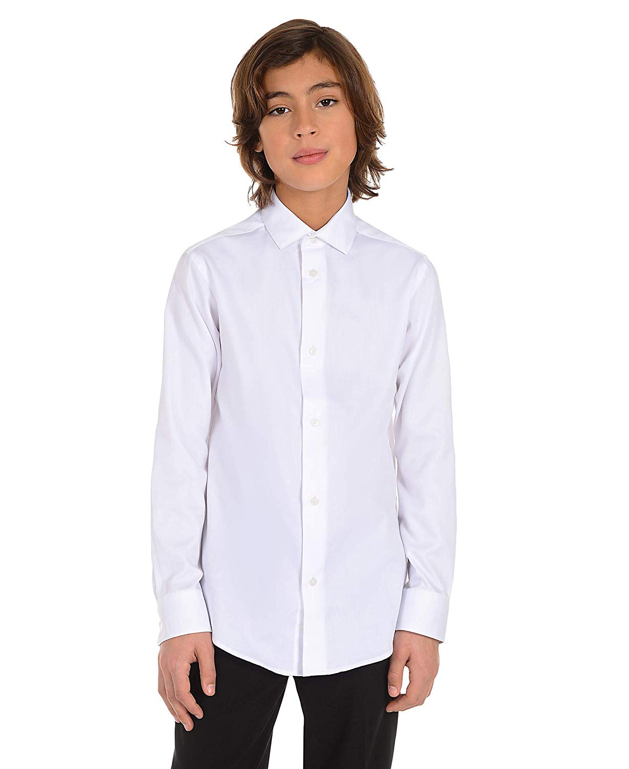 Calvin Klein Boys Little Long Sleeve Sateen Dress Shirt White White