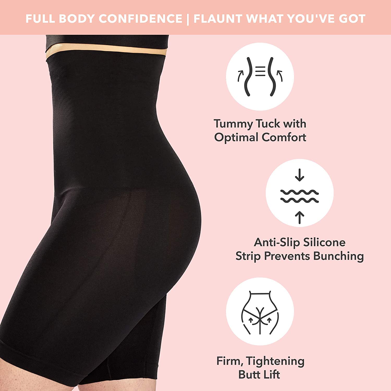 EMPETUA High Waisted Body Shaper Shorts Shapewear for Women, Black