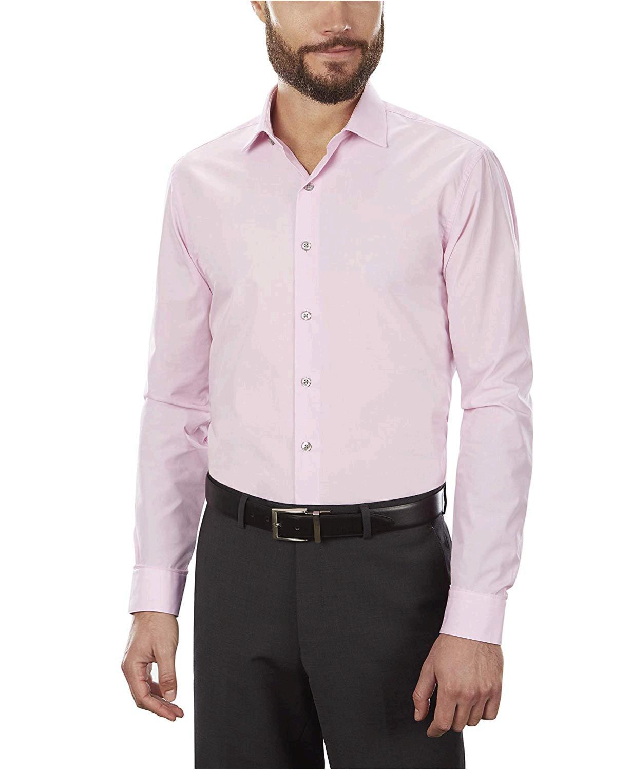 Kenneth Cole Unlisted Men's Dress Shirt Slim Fit Solid , Pink,, Pink ...