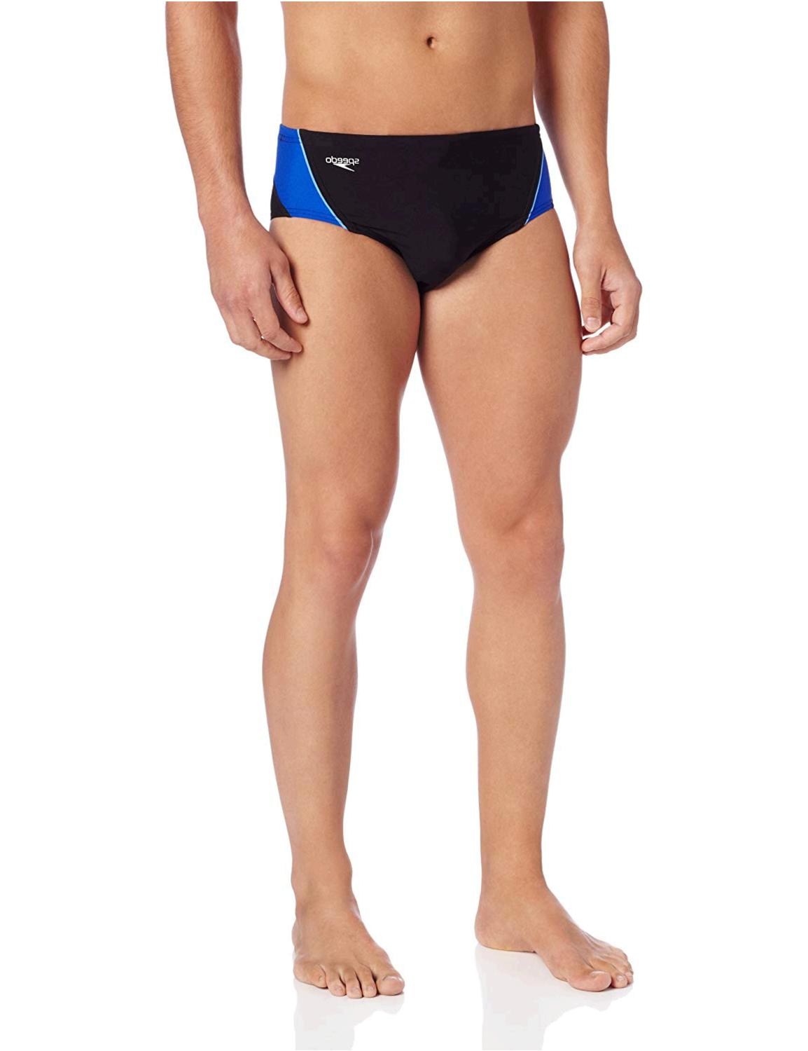 Speedo Mens Endurance Launch Splice Brief Swimsuit Black Blue Size