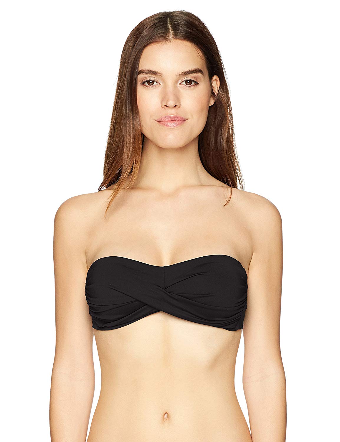 Anne Cole Womens Solid Twist Bandeau Bikini Swim Top Black Black 6708