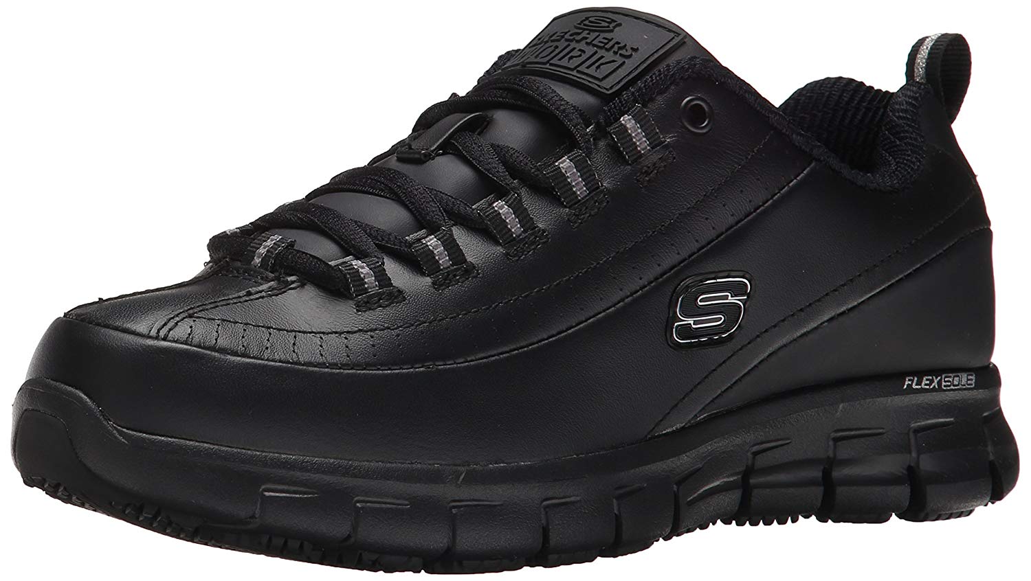 ladies skechers black lace up trainers