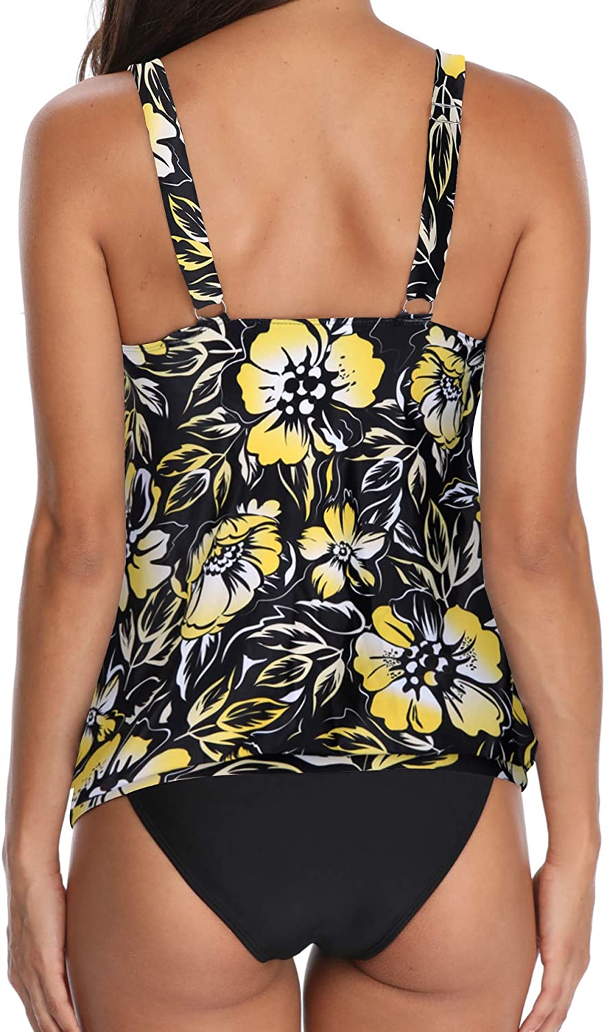 Yonique Blouson Tankini Swimsuits For Women Loose Fit Floral Yellow