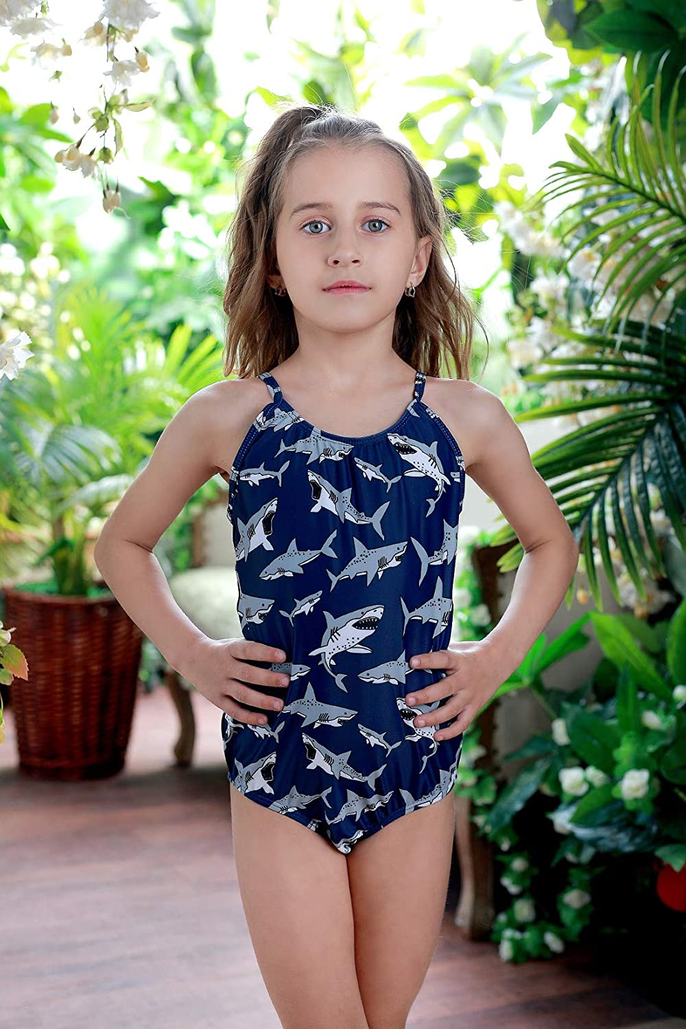 AIDEAONE Girls Swimsuit 3-10 Years One Piece Bathing Suit, Dark Blue ...