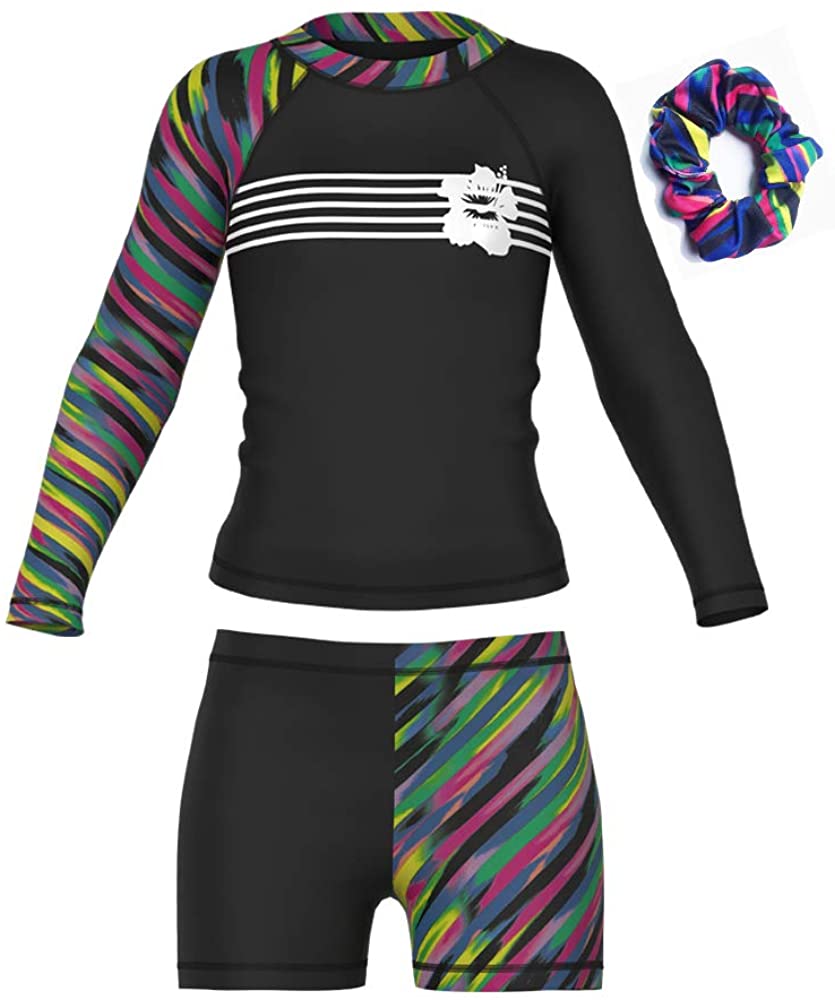 Long Sleeve Swimsuits for Kids 2 Pieces Set Swimwear Quick Dry, Black