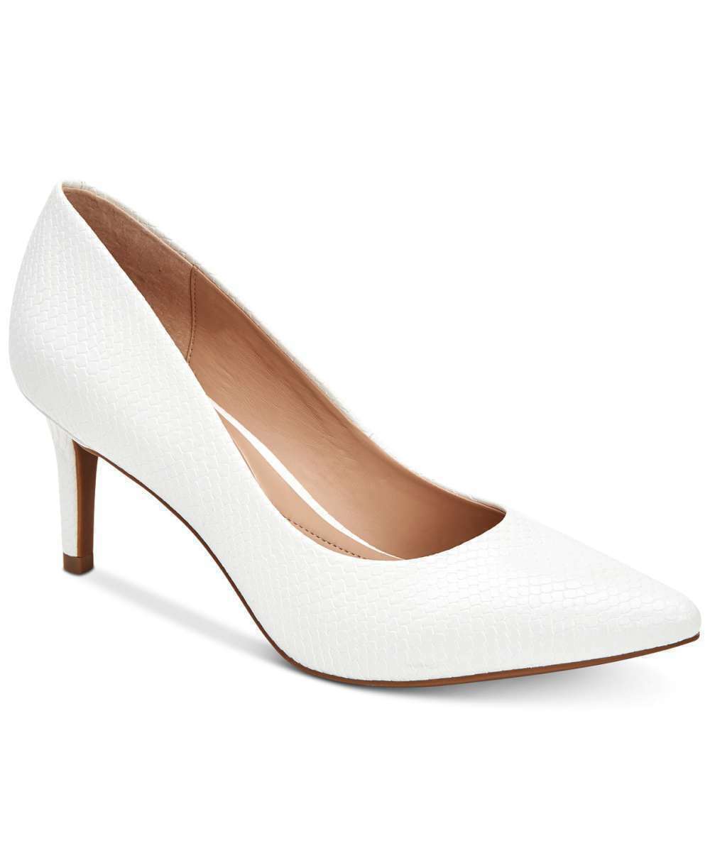 Alfani Womens Jeules Leather Pointed Toe Classic Pumps, White Snake ...