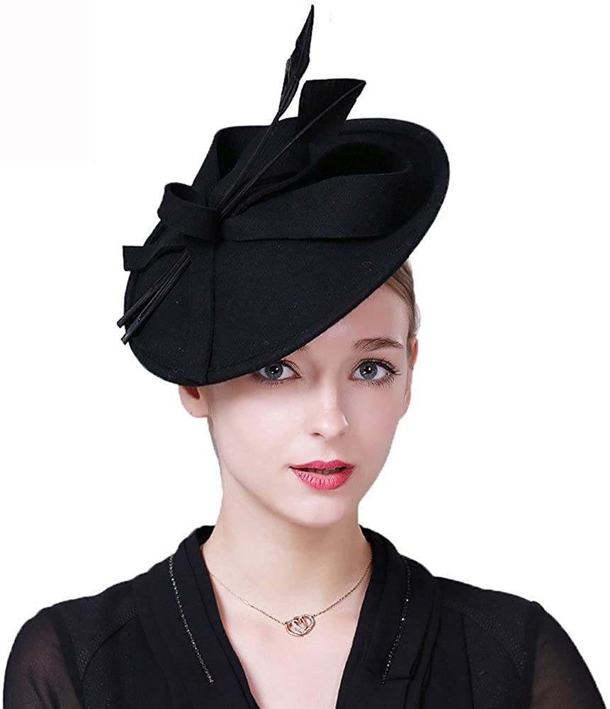 F FADVES Vintage Womens Dress Fascinator Wool Pillbox Hat, Black, Size ...