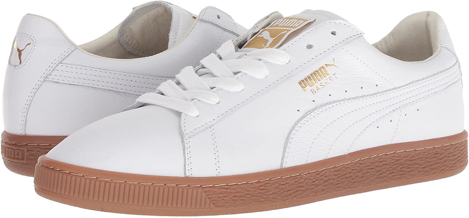 Puma Men's Shoes Basket classic gum deluxe Low Top Lace Up, White, Size ...