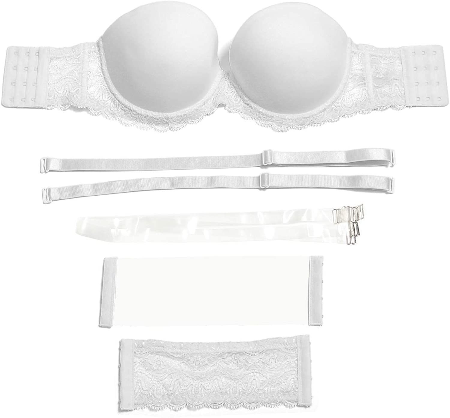 Yandw Strapless Lightly Padded Full Figured Coverage Bra Clear White