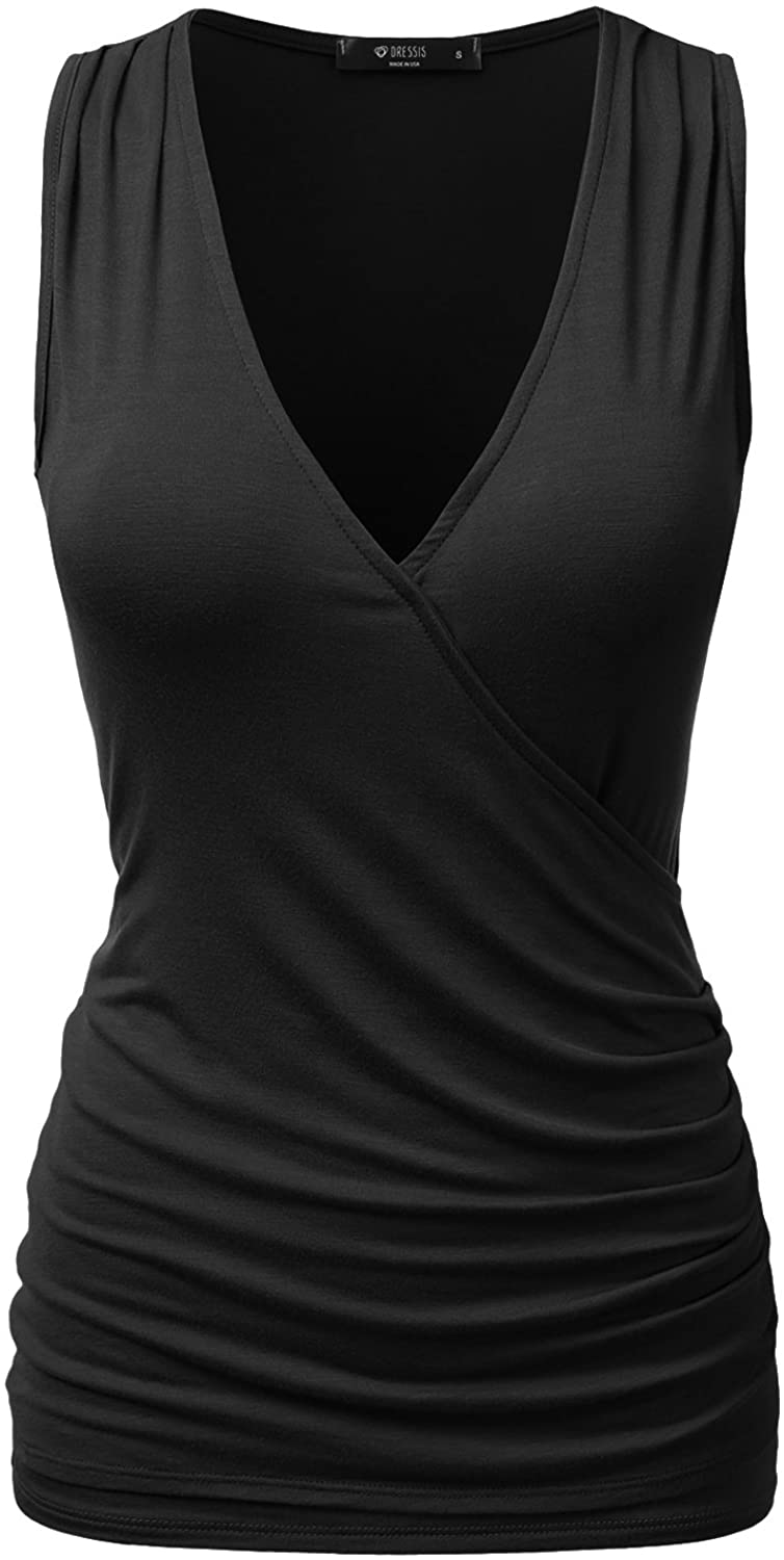 Doublju Womens Deep V-Neck Surplice Wrap Sleeveless, Dawttk0510_black ...