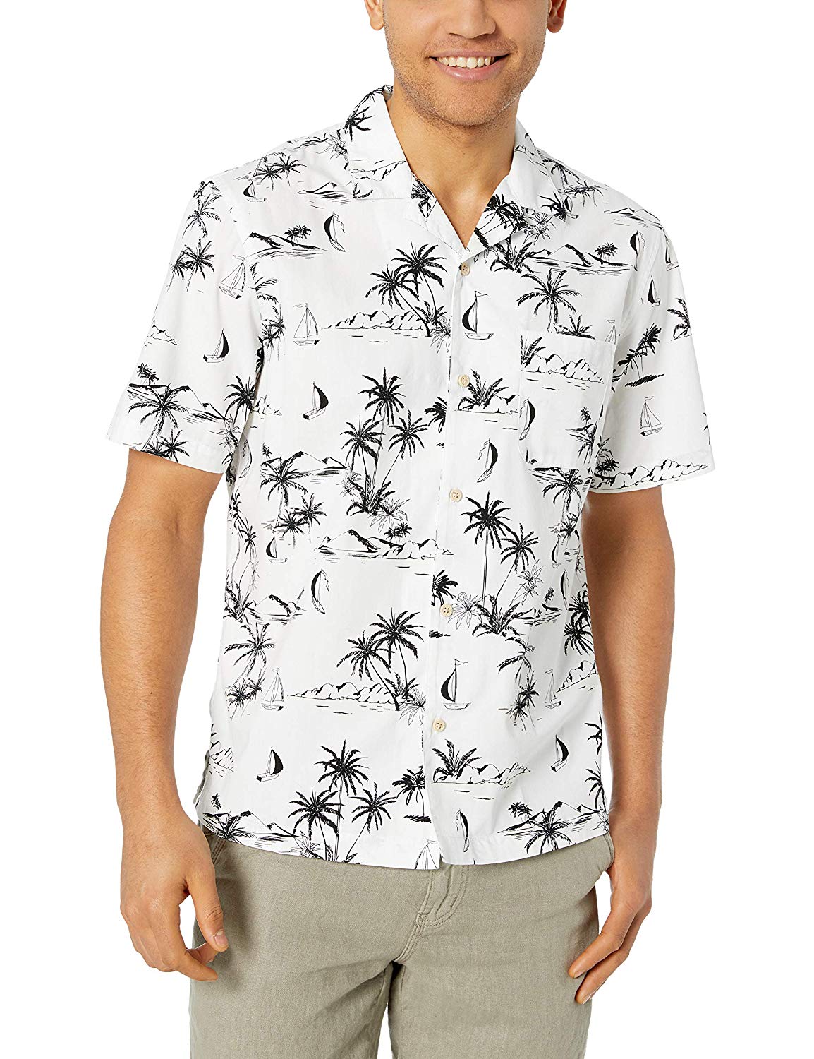 28 Palms Men's Relaxed-Fit 100% Cotton Tropical, White/Black Scenic ...