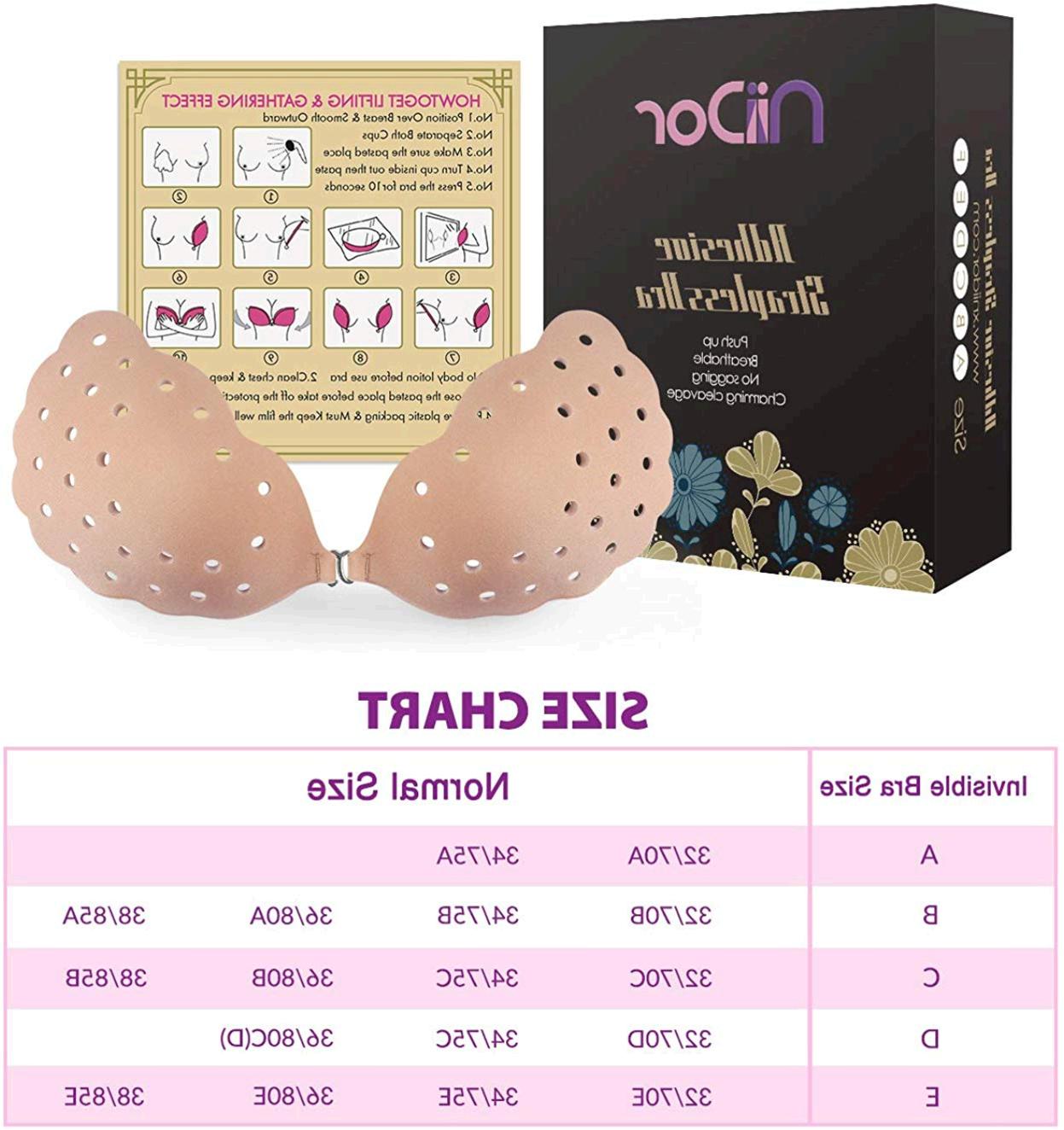 Niidor Sticky Bra, Breathable Strapless Bra Adhesive Push Up, Nude