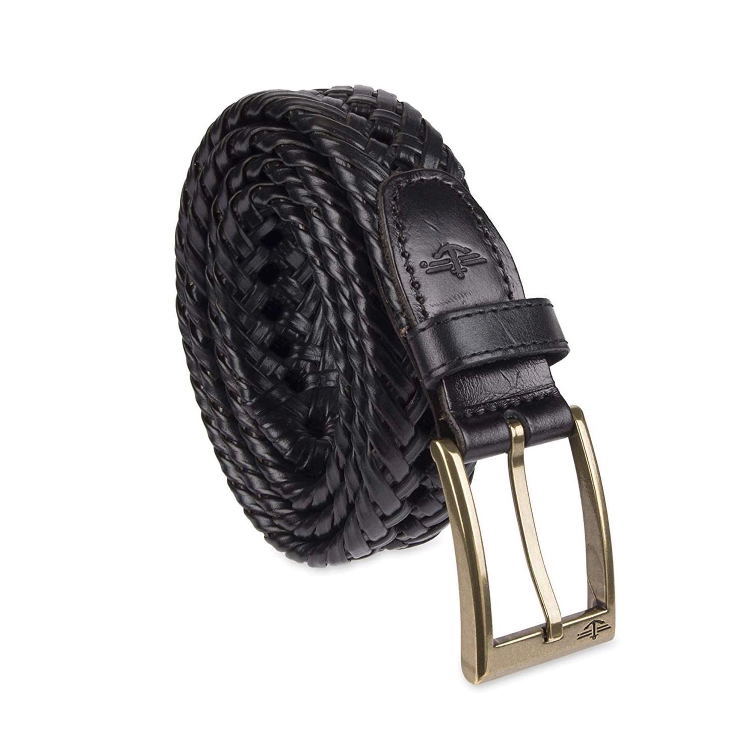Dockers Men's Leather Braided Casual and Dress Belt, Black Glazed, Size