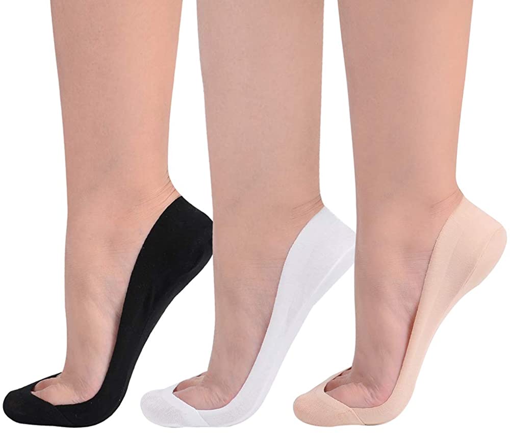 Flammi Women's TRULY No Show Socks for Flats Non Slip Cotton, Beige ...