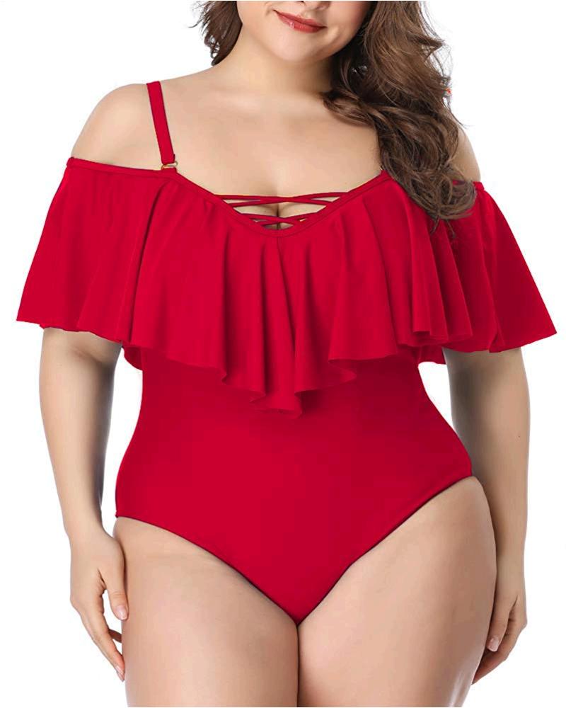 Daci Plus Size Swimsuit For Women One Piece Ruched Flounce Lace Red Size 16 0 Ebay