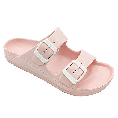 pink double buckle sandals