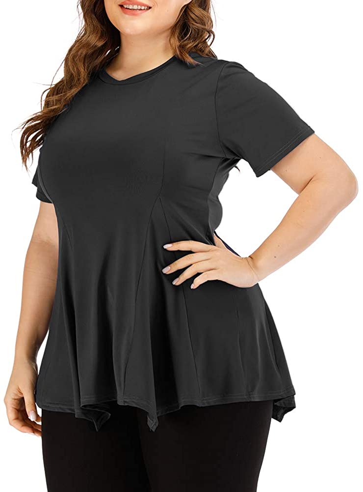 Uoohal Womens Plus Size Athletic Shirts Long Sleeve Swing Black Size