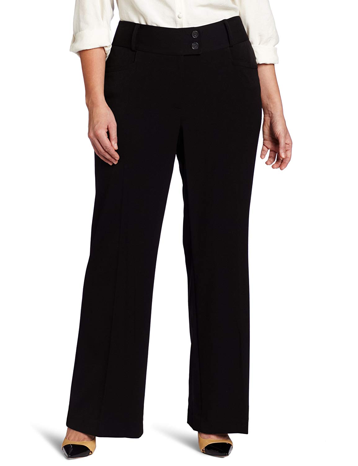 Rafaella Women's Plus-Size Curvy-Fit Gabardine Bootcut Trouser,, Black ...