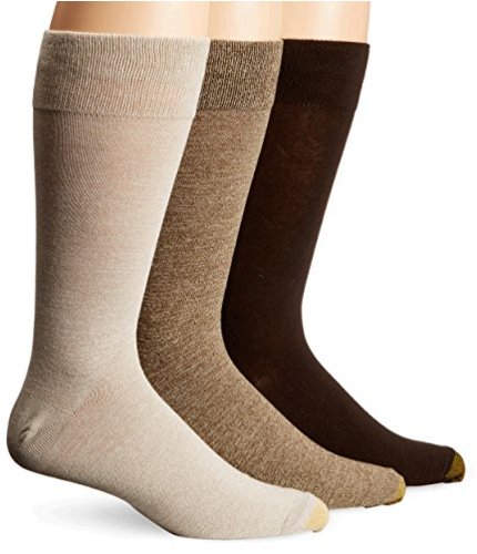 Gold Toe Men's Flat Knit Extended Size Crew Socks (Pack of 3),, Brown ...