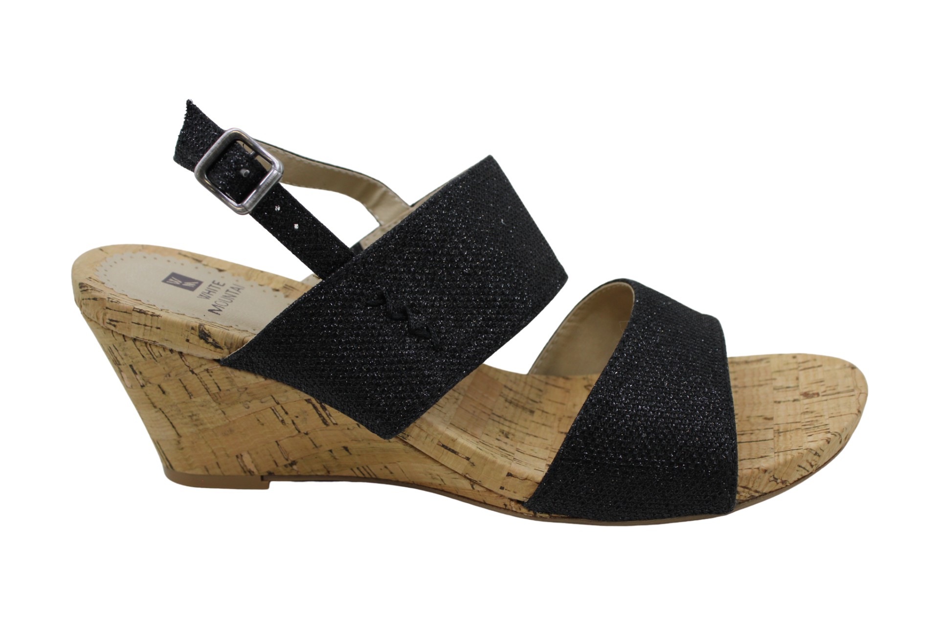 White Mountain Alexus Slingback Platform Wedge Sandals, Black Glitter ...