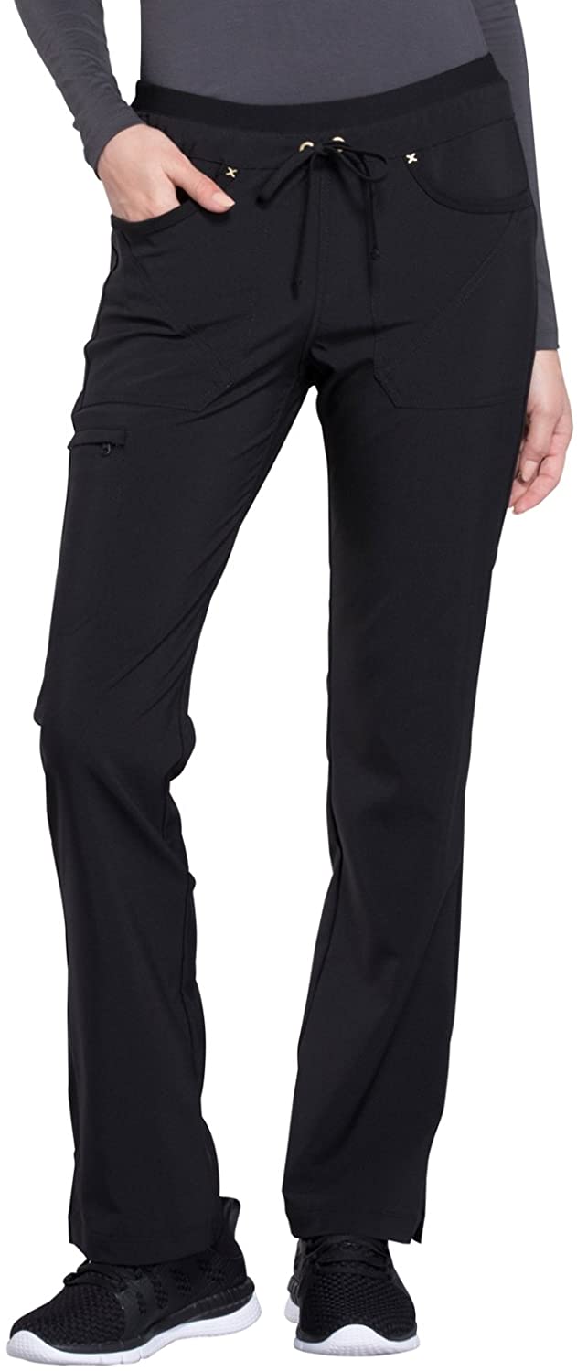 CHEROKEE iflex Mid Rise Tapered Leg Drawstring Scrub Pants, Black, Size