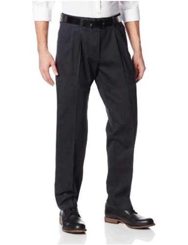 Lee Men's Stain Resistant Relaxed Fit Pleated Pant,, Black, Size 42W x ...